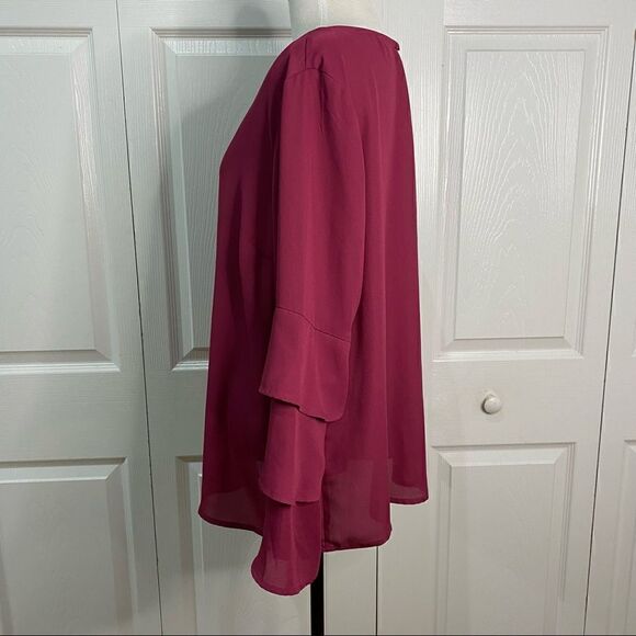 Liz Claiborne Career Berry Color Ruffled Long Sleeve Blouse - Picture 4 of 10